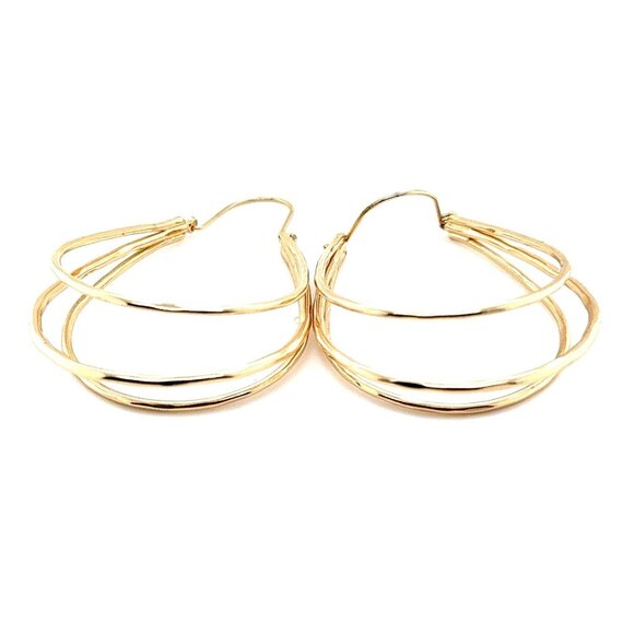 Large Golden Triple Hoops Earrings - Picture 2 of 4